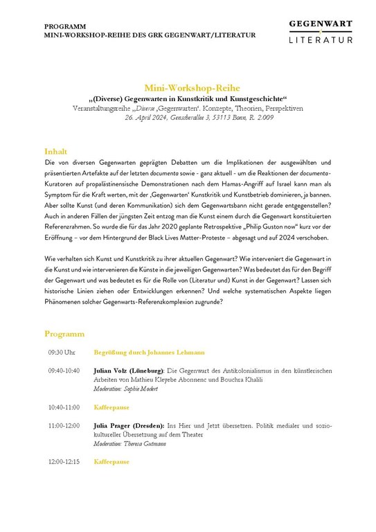 Mini-Workshop-Reihe Termin 3 Programm + Abstracts